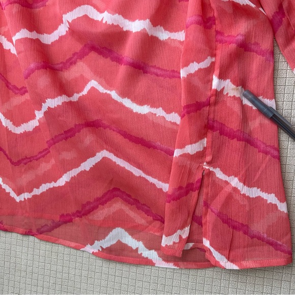 Chicos Semi Sheer Long Sleeve Tunic Top Womens Size 2 (large) Beaded Pink/Orange - Picture 9 of 13